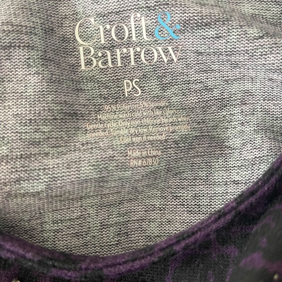 Croft & Barrow Purple/Black 3/4 Sleeve Top w/Rhinestones PS - Picture 3 of 3